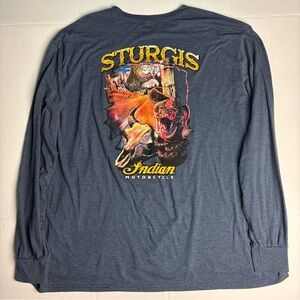 Sturgis Indian Motorcycle Men 4XL T-Shirt Blue Snake Cow Skull Biker Long Sleeve